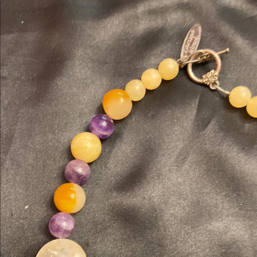 Purple and Yellow Statement Necklace with Iridescent Beads - Picture 3 of 10